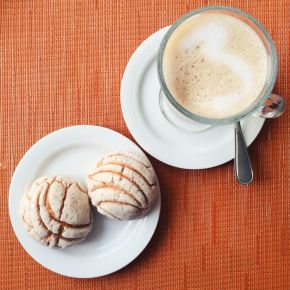 Conchas and cappuccino for breakfast